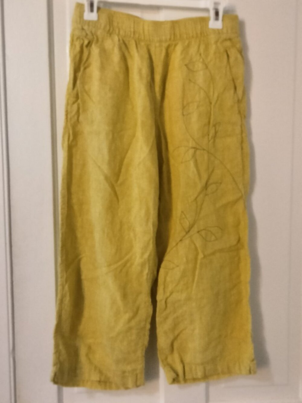 OOAK Embroidered Linen Cynthia Rowley Wide Leg Pants, Wearable Art - Picture 2 of 9